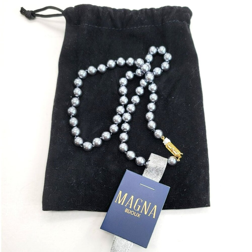 Peacock Gray Pearl Necklace Glass Magna Bijoux Gold Plated Clasp NWT 20" Dh264
